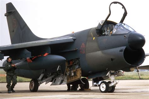 Front View Of An A 7 Corsair Ii Aircraft On The Flight Line As A