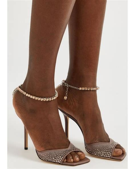 Jimmy Choo Saeda 100 Crystal Embellished Leather Sandals In Metallic Lyst