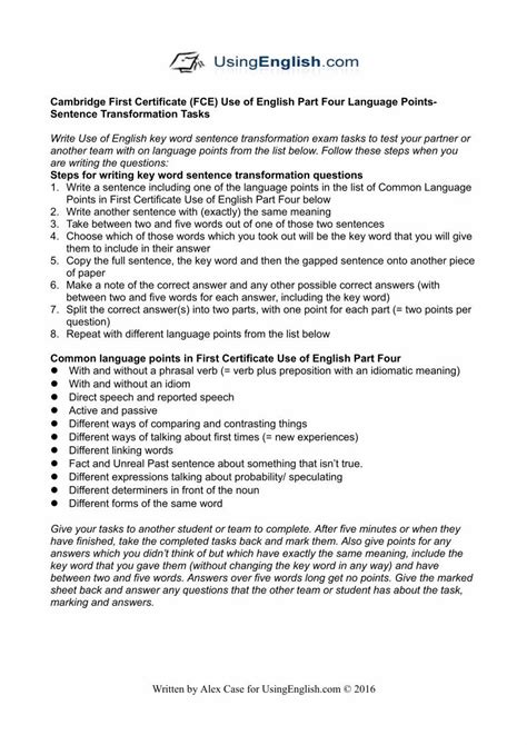 PDF Cambridge First Certificate FCE Use Of English Part Four