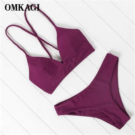 MAILLOT DE BAIN OMKAGI Bikini imprimé léopard maillot de bain femme uni Push Up échancré