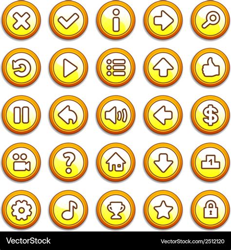 Yellow round game menu buttons Royalty Free Vector Image