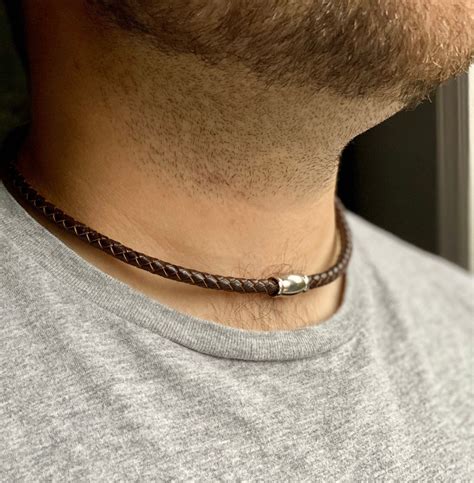 Mens Necklace Choker Mens Leather Necklace Sobriety Gift For Etsy