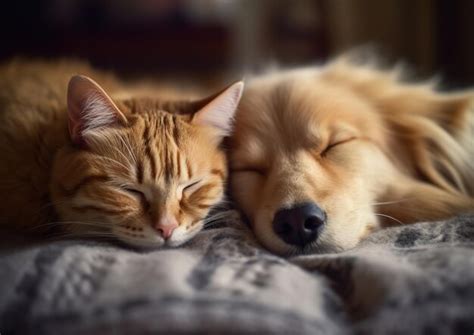 Perro y gato durmiendo juntos animales domésticos ia generativa Foto