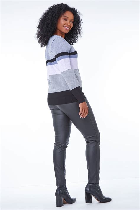 Petite Colour Block Stripe Jumper In Lilac Roman Originals Uk