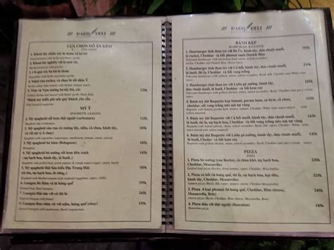 menu  paris deli cafe hanoi  p phan chu trinh