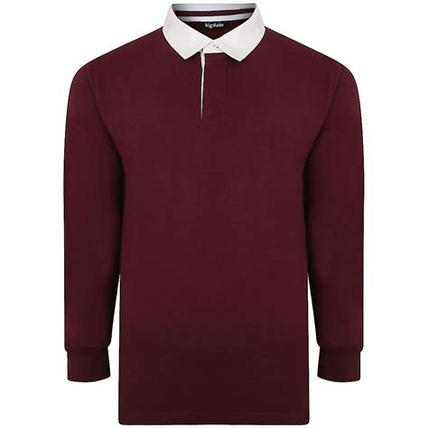 Bigdude Rugby Style Long Sleeve Polo Shirt Burgundy Bigdude