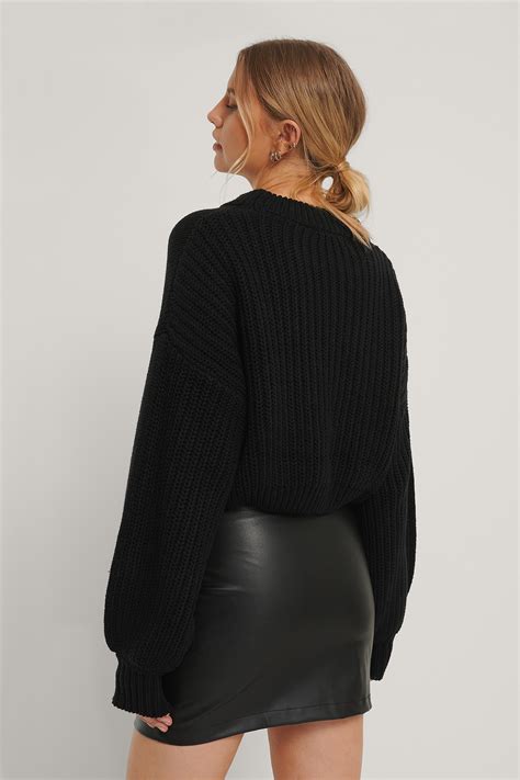 Chunky Knitted Cropped Sweater Black Na