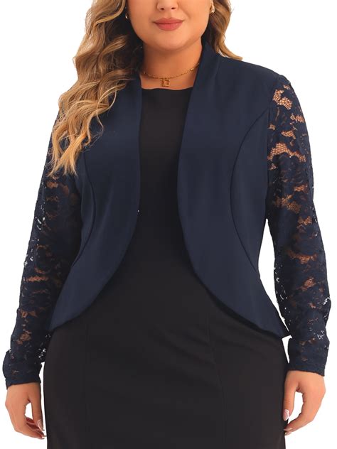 Agnes Orinda Plus Size Blazer Cardigan For Women Long Sleeve Lace Open Front Cropped Shrug