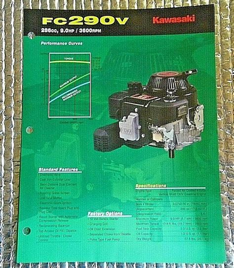 Factory Kawasaki 1 Page Brochure Specs Engine Fc290v 286cc 9hp Ebay