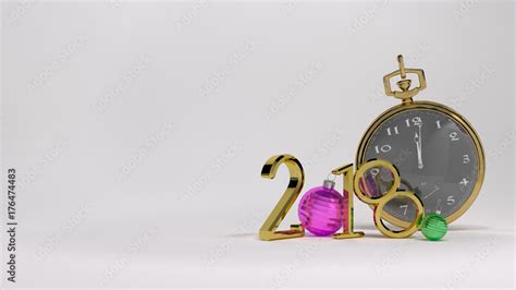 White Background 3D Illustration Of Golden Numbers And Gold Watch