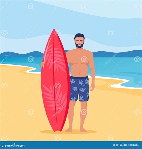 Young Man Surfer With Surfboard Standing On The Beach Smiling Surfer