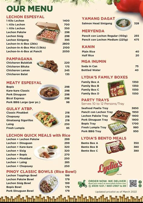 Menu At Lydia S Lechon Bucal Bypass The Best Lechon In Manila