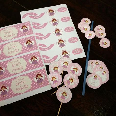 Kit Para Bautizo Etiquetas Para Agua Cupcake Toppers Adorno Pitillos