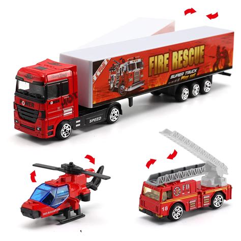 Buy 19 in 1 Fire Truck with Firefighter Toy Set, Mini Die-cast Fire ...