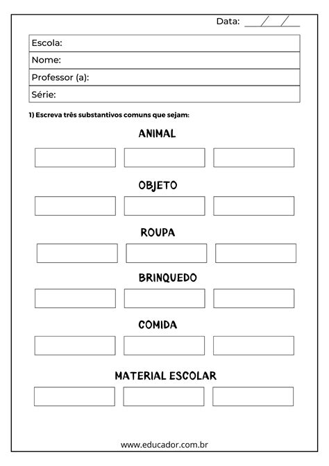 Atividade Sobre Substantivo 3 Ano
