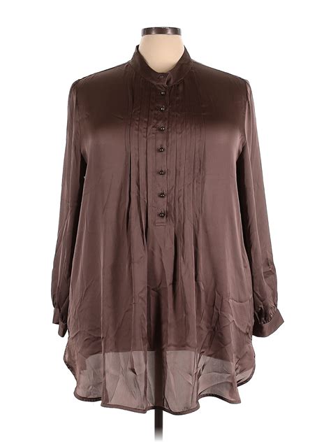 Soft Surroundings 100 Polyester Brown Gray Long Sleeve Blouse Size 3x