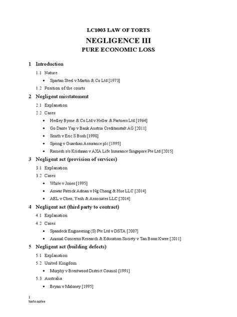 Torts 04 Negligence Iii Pure Economic Loss Pdf Tort Negligence