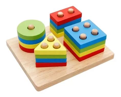 Juego Did Ctico Torre Geometrica Encastre Madera Colores En Venta En