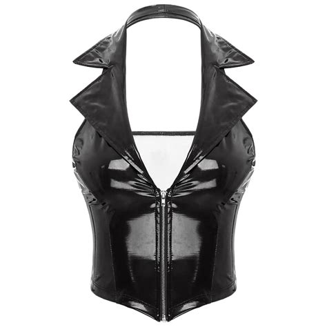 Wetlook Latex Halfter Pu Leder Leibchen Tops Gl Nzende Lack Leder Weste