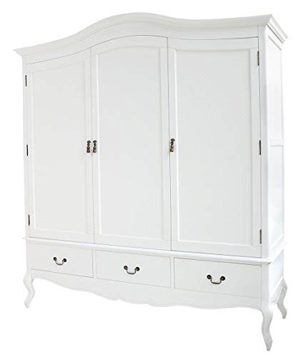 Juliette Shabby Chic White Triple Wardrobe With Hanging Rails Shelves