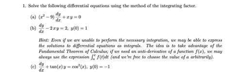 Solved 1 Solve The Following Differential Equations Using