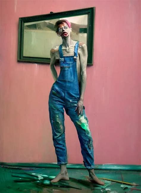 An Insane Skinny Artist Wearing Torn Overalls Stable Diffusion