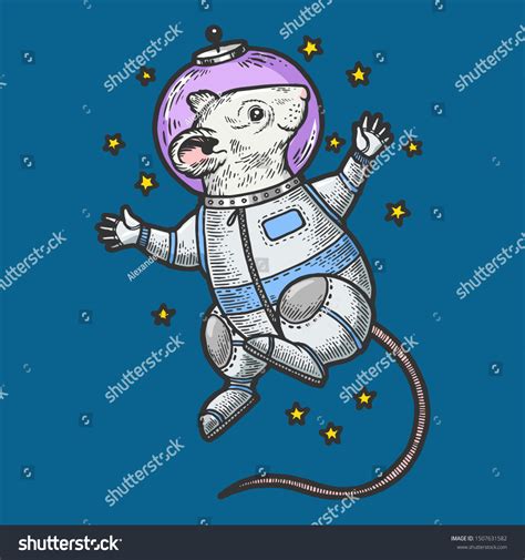 Mouse Astronaut Spaceman Space Sketch Engraving Stock Vector Royalty