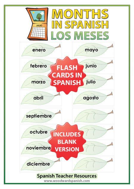 Spanish Flash Cards Months Of The Year Woodward Spanish Learning