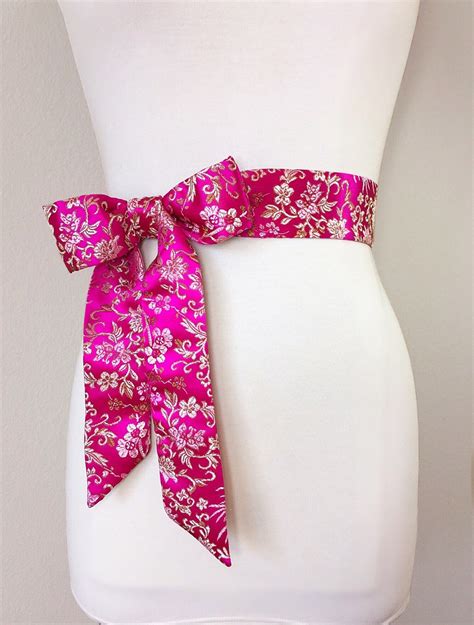 Hot Pink Sash In Asian Brocade Pink Floral Sash In Gold Satin Brocade