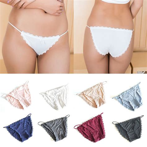 String Sexy En Dentelle Pour Femmes Culotte Taille Basse Soie Glacée