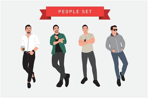 Vector illustration of a set of men in casual clothes. Flat style ...