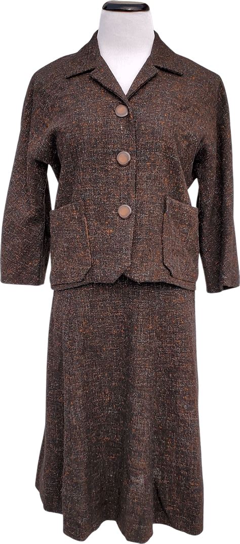 Vintage 40s 50s Two Piece Flecked Wool Tweed Skirt Suit Shop Thrilling