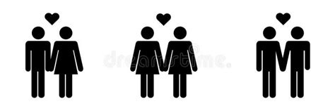 Couple Stick Figure Icon Set Heterosexual Homosexual Straight Lgbtq