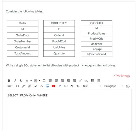 Solved Consider the following tables: Order ORDERITEM | Chegg.com 