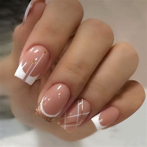 Amazon French Tip Press On Nails Short Square Fake Nails Nude Fall