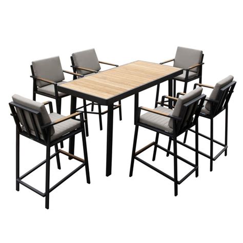 HIGOLD Nofi Patio Dining Bar Set With Stools Aluminum 6 Person Pub