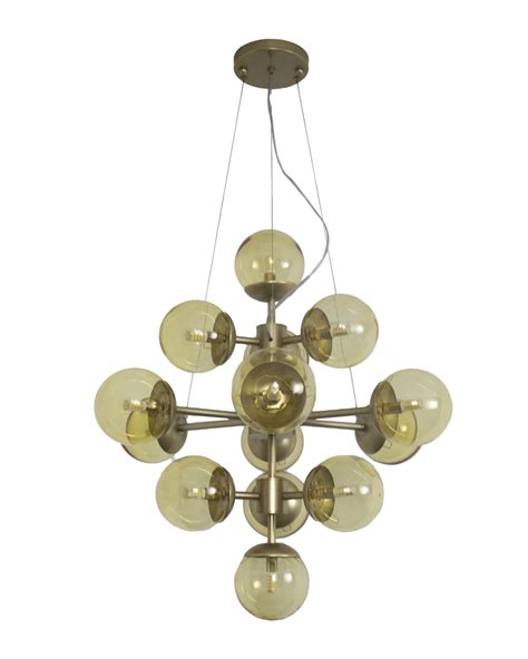 Lustre Pendente Dourado Bolas Globo Vidro Mbar Iluminamundo