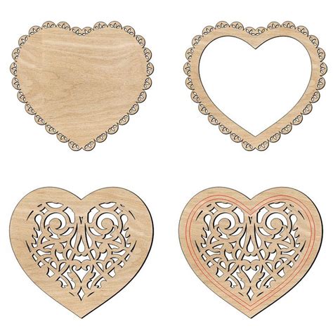 Unfinished Wood Floral Heart Shape For Craft Laser Cut Ai Cdr Dxf Pdf