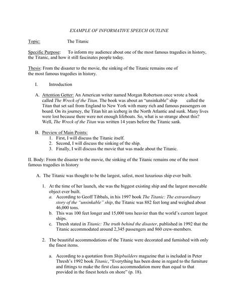 Sample Informative Speech Outline Three Parts Download Printable Pdf Templateroller