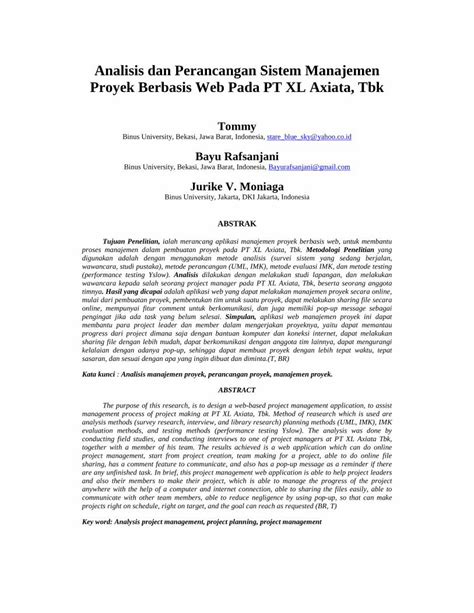 PDF Analisis Dan Perancangan Sistem Manajemen Proyek Thesis Binus Ac