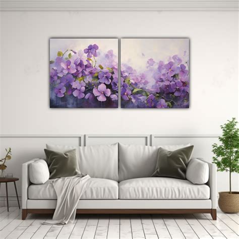 Cuadro De Flores Violetas En Tela Canvas Estilo Minimalista Decocuadros