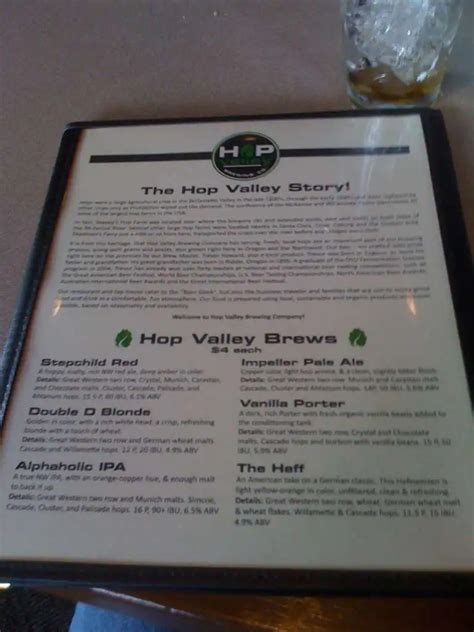 Menu At Hop Valley Brewing Company Pub And Bar Springfield 980 Kruse Way