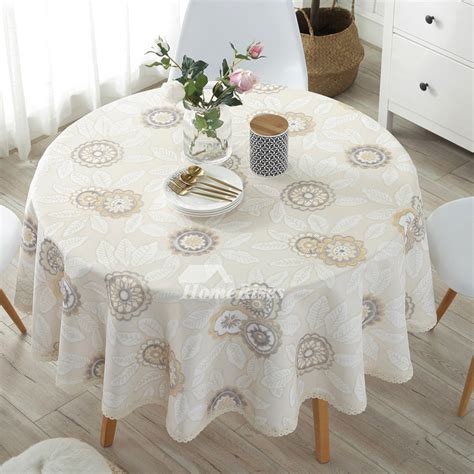 Modern Cotton Linen Tablecloths Round 70 Inch Beige Colorful