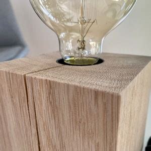 Edison Table Lamp Solid Oak Wood E Opt Dimmer Industrial Retro