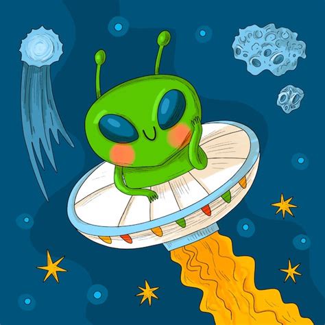 Ilustración de dibujos animados alienígenas dibujados a mano Vector