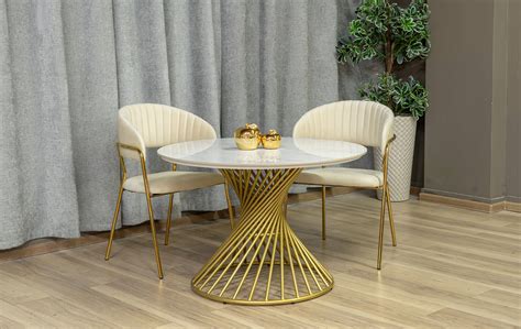 Обеденный стол T394 круглый керамогранит светлый глянцевый — Glass Style