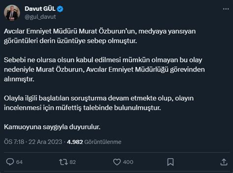 Eski polis memurunu darbeden Avcılar Emniyet Müdürü Murat Özburun