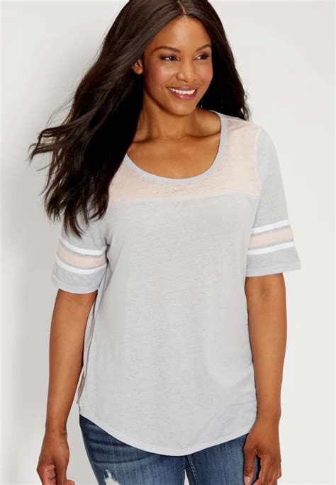 Plus Size Burnwash Colorblock Tee With Striped Sleeves Maurices