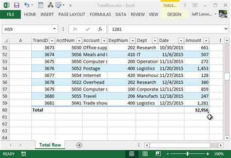 Table Total Row Excel University