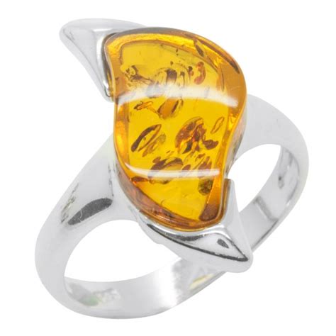 Bague En Ambre Cognac Et Argent 925 1000 Forme Zigzag Bijouxdambre